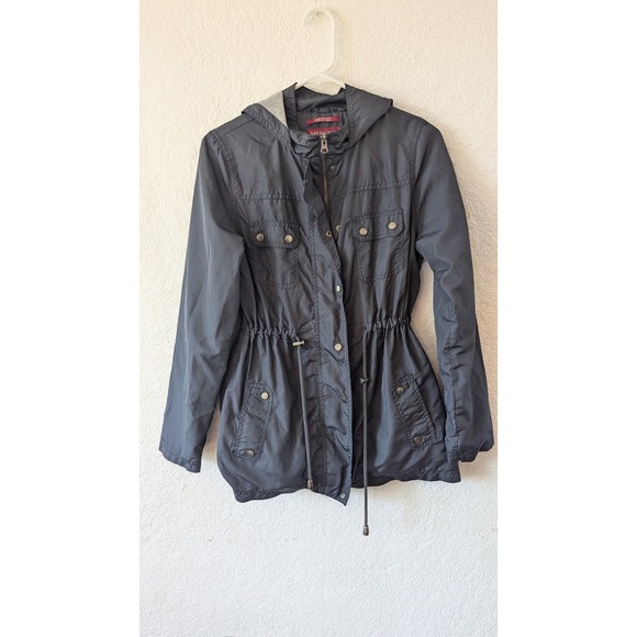 Merona Anorak Jacket Water Resistant Hooded Drawstring Waist Black M - Picture 1 of 9